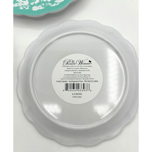 Pioneer Woman Set of 5 100% Melamine Appetizer Plates Country Splatter Teal NWT - Picture 2 of 12